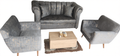 SALA DE SILLON CON COGINES Y 2 SILLONES INDIVIDUALES CON CENTRO DE MESA, GRIS