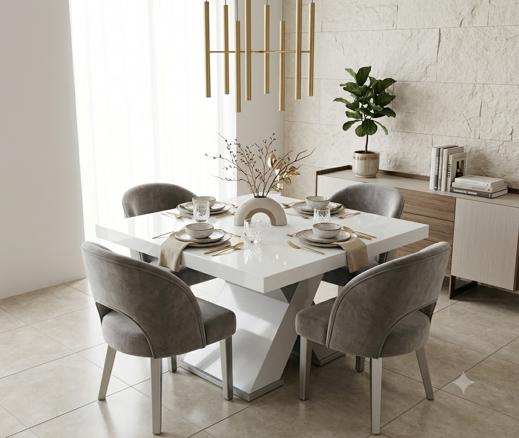 Comedor  Cuadrado con Cubierta Blanca de Alto Brillo (4 Puestos)