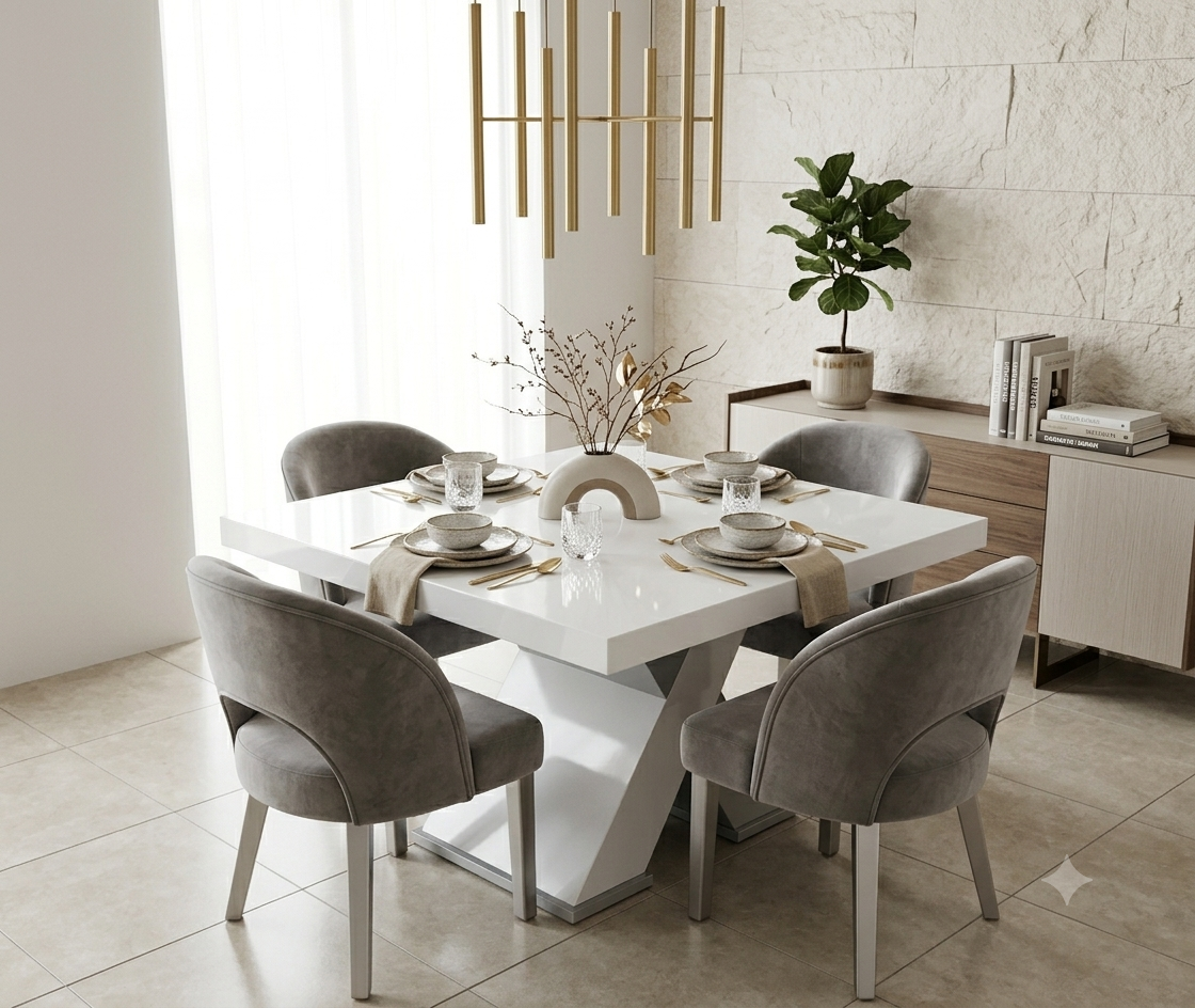 Comedor  Cuadrado con Cubierta Blanca de Alto Brillo (4 Puestos)